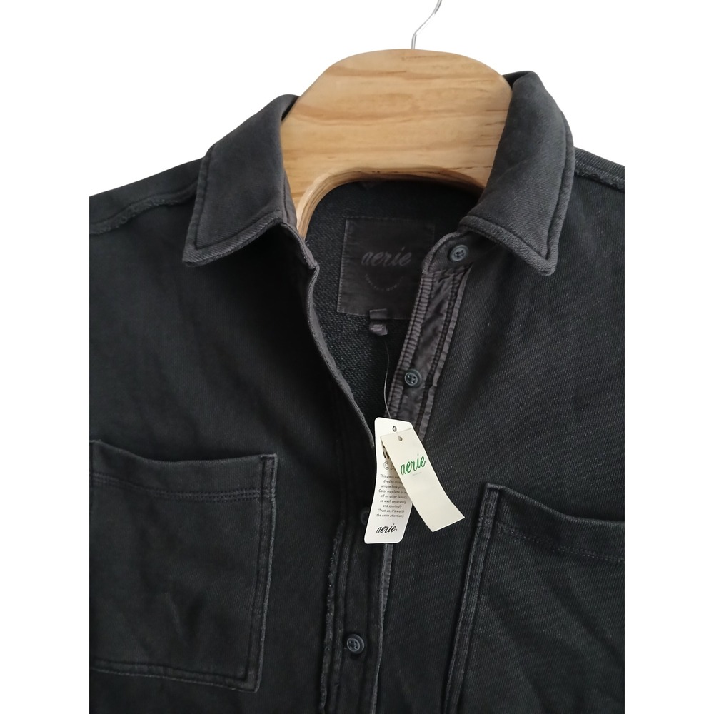 Aerie Oversized Lumberjane Fleece Shirt Dark Gray XXS NWT